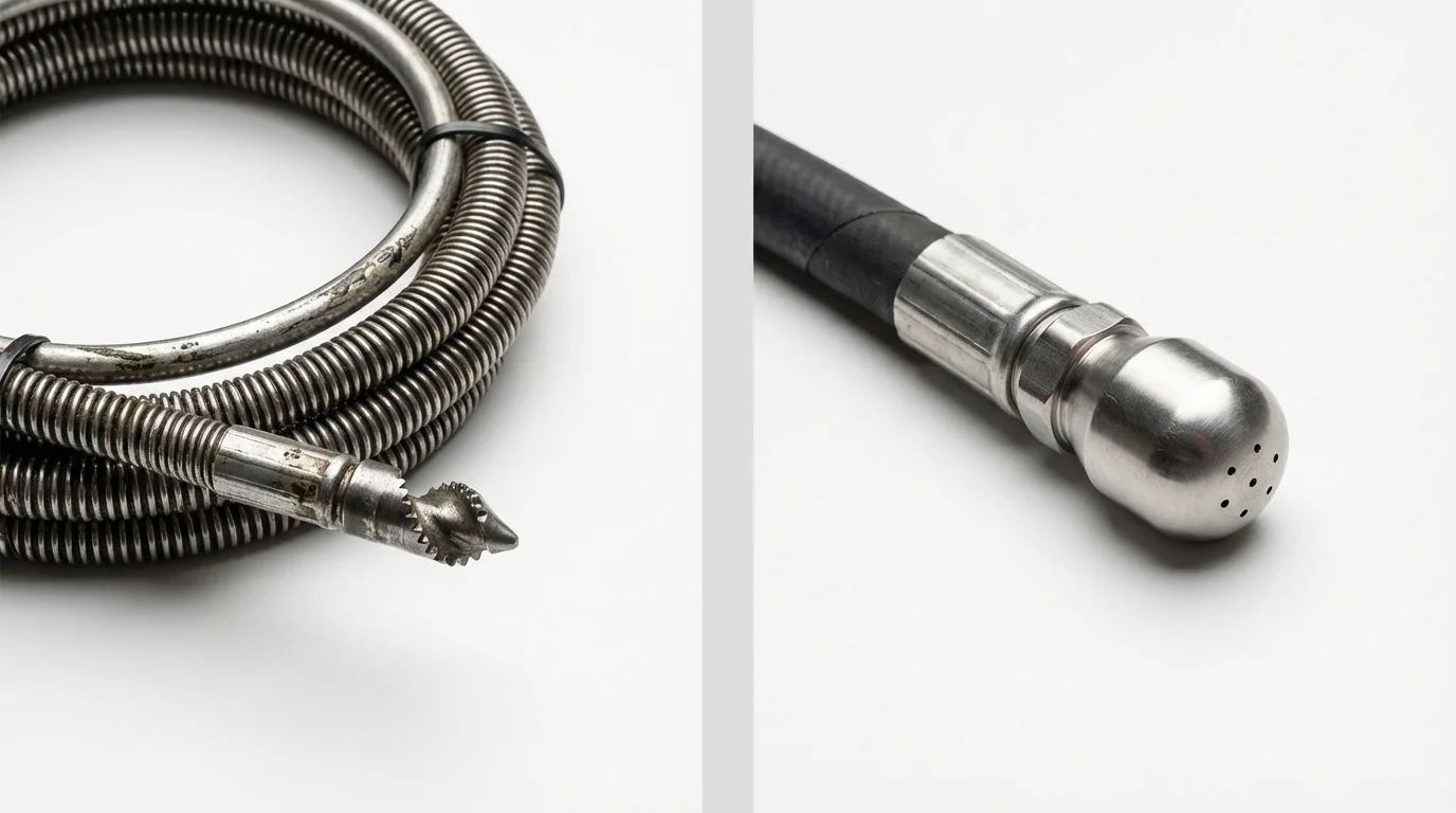 Drain snake cable and hydro jetting nozzle used for drain cleaning in Lakeport, CA