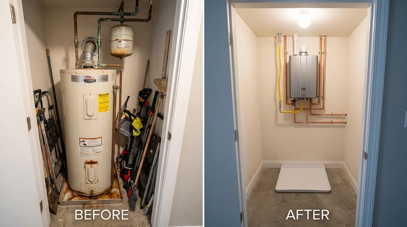 Tank water heater versus wall-mounted tankless unit comparison for Lakeport, CA homeowners